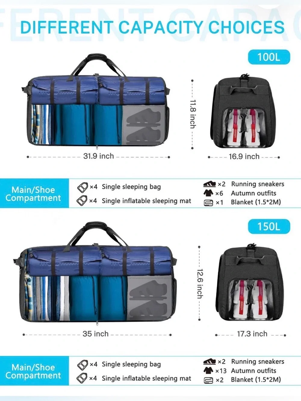 Gomez 250L Extra Large Foldable Travel Duffle Bag | Like New